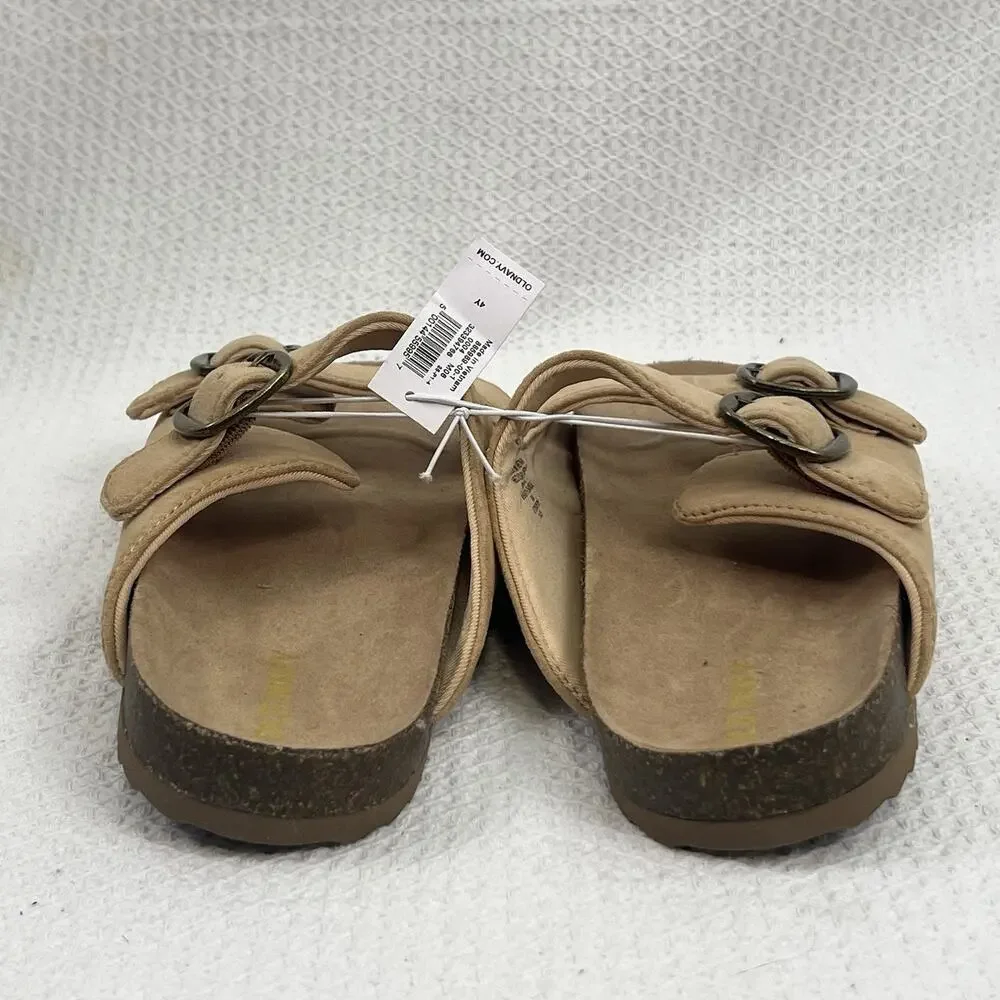 Old Navy Unisex Youth 4 Tan Double Buckle Slide Sandals NWT Earth Footbed